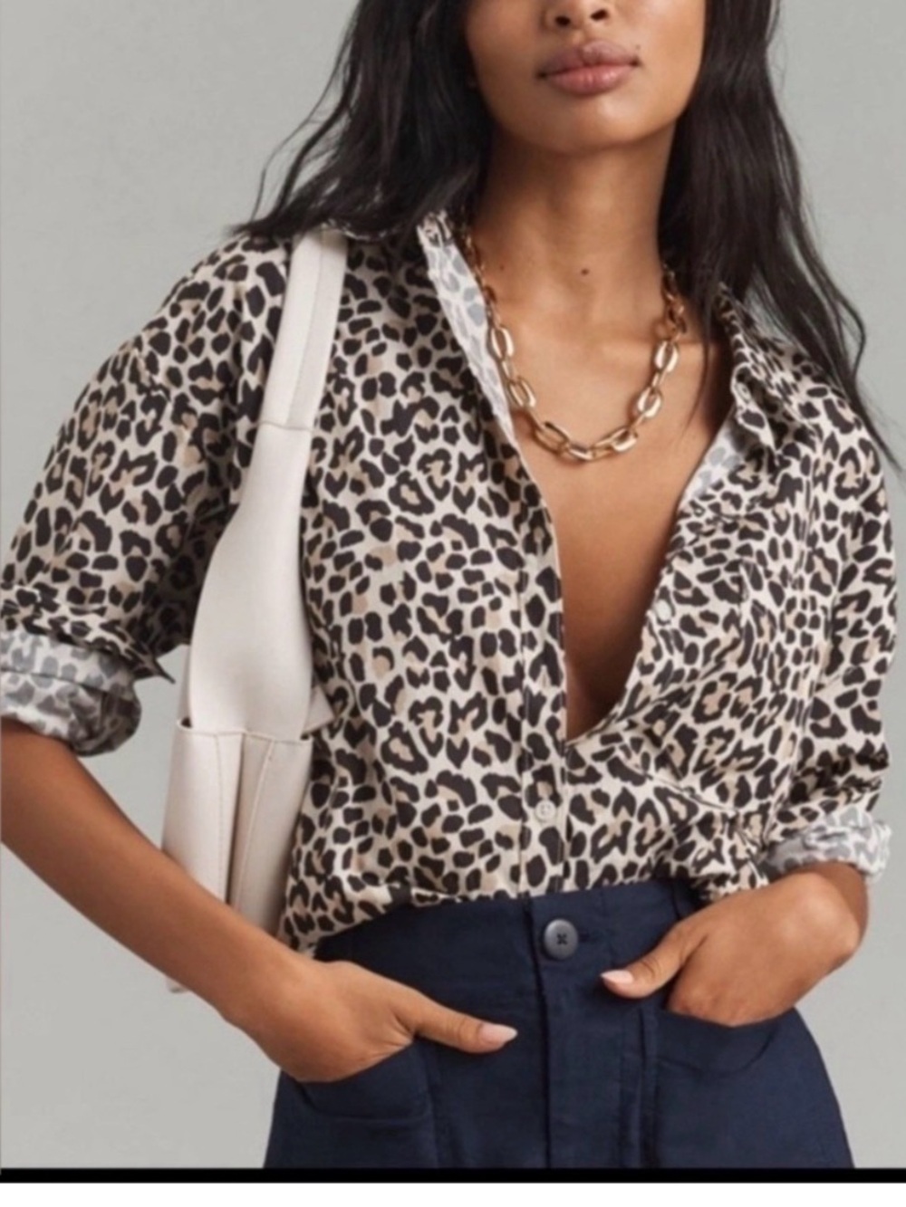 Maeve by Anthropologie Leopard Print Button-Down Shirt Oversized Size XS